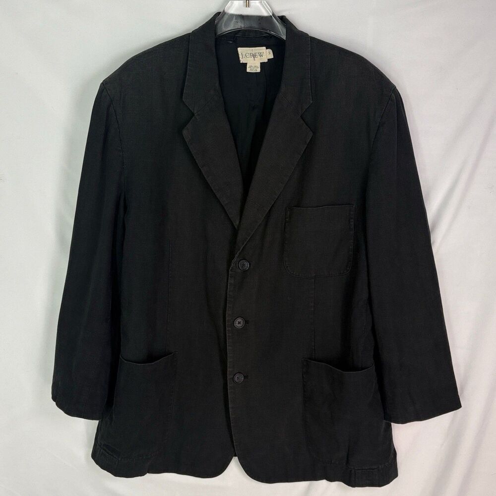 J Crew Oarsman Blazer Sport Coat Men's Medium Charcoal Gray Linen Cotton USA